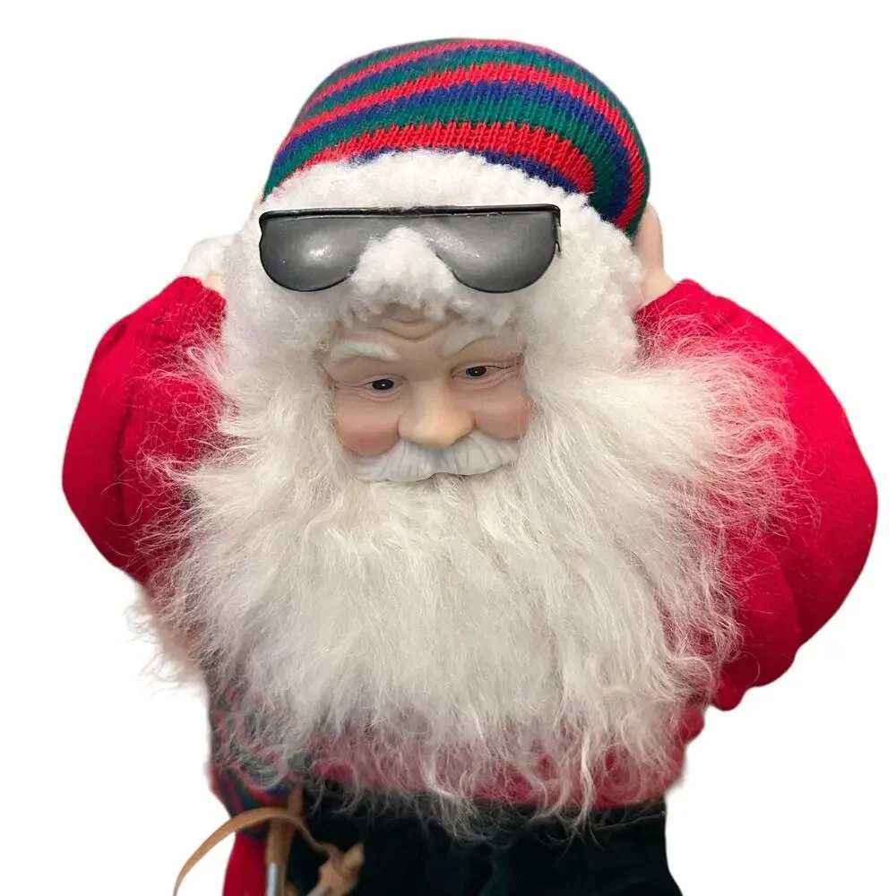 Vtg JCPenney Christmas Wipe Out Skier Santa‎ 14” Figurine Beanie Sunglasses Hat